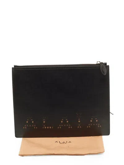 Pre-owned Alaïa Leather Clutch Bag In Black