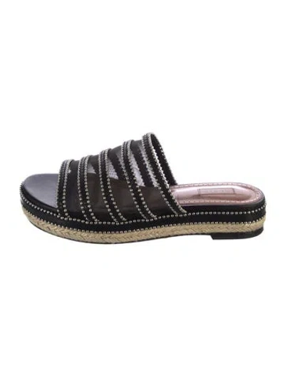 Pre-owned Alaïa Leather Colorblock Pattern Slides In Black