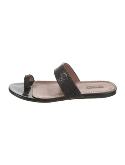 Pre-owned Alaïa Leather Colorblock Pattern Slides In Black