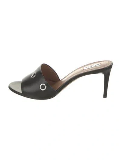 Pre-owned Alaïa Leather Colorblock Pattern Slides In Black