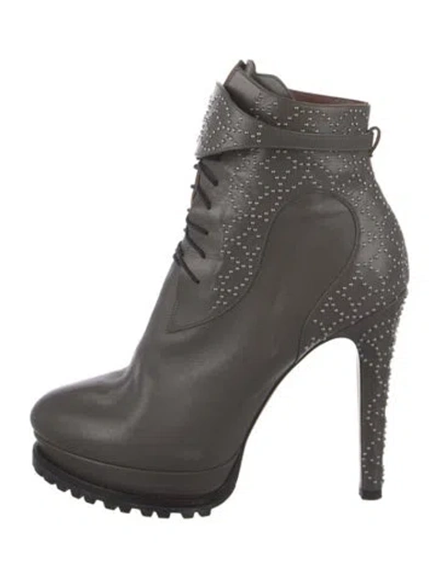 Pre-owned Alaïa Leather Combat Boots In Gray