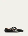 Alaïa Azzedine Alaia Womens Black Criss Cross Patent-leather Ballet Flats In Noir