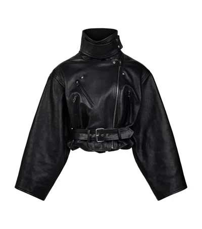 Alaïa Leather Cropped Biker Jacket In Black