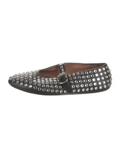 Pre-owned Alaïa Leather Crystal Embellishments Ballet Flats In Black
