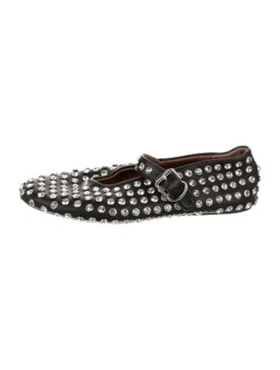 Pre-owned Alaïa Leather Crystal Embellishments Mary Jane Flats In Black