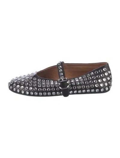 Pre-owned Alaïa Leather Crystal Embellishments Mary Jane Flats In Black