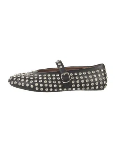 Pre-owned Alaïa Leather Crystal Embellishments Mary Jane Flats In Black