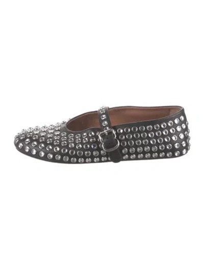 Pre-owned Alaïa Leather Crystal Embellishments Mary Jane Flats In Black