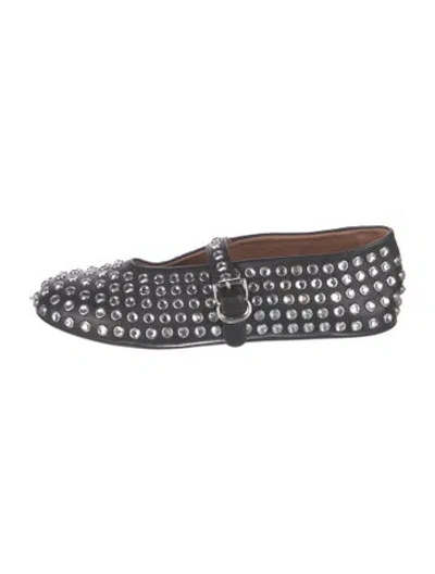 Pre-owned Alaïa Leather Crystal Embellishments Mary Jane Flats In Black