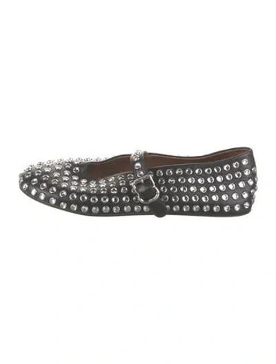 Pre-owned Alaïa Leather Crystal Embellishments Mary Jane Flats In Black