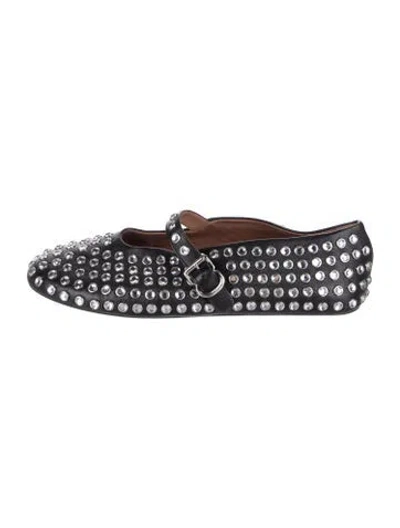 Pre-owned Alaïa Leather Crystal Embellishments Mary Jane Flats In Black