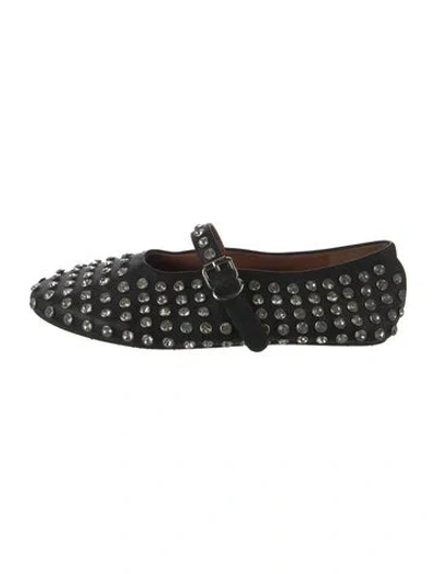 Pre-owned Alaïa Leather Crystal Embellishments Mary Jane Flats In Black