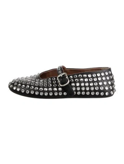 Pre-owned Alaïa Leather Crystal Embellishments Mary Jane Flats In Black