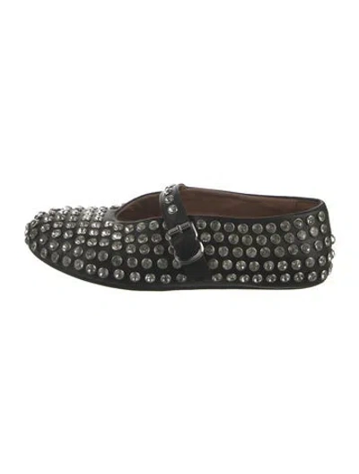 Pre-owned Alaïa Leather Crystal Embellishments Mary Jane Flats In Black