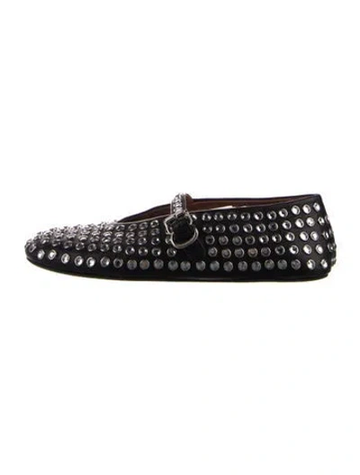 Pre-owned Alaïa Leather Crystal Embellishments Mary Jane Flats In Blue