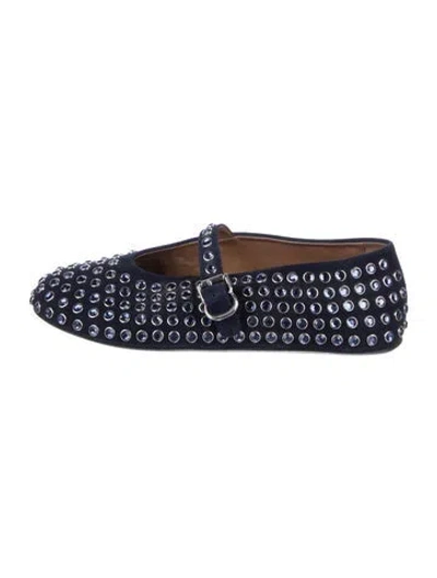 Pre-owned Alaïa Leather Crystal Embellishments Mary Jane Flats In Blue