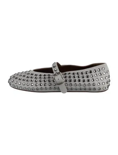 Pre-owned Alaïa Leather Crystal Embellishments Mary Jane Flats In Metallic/white