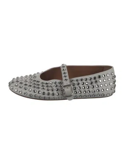 Pre-owned Alaïa Leather Crystal Embellishments Mary Jane Flats In Neutrals