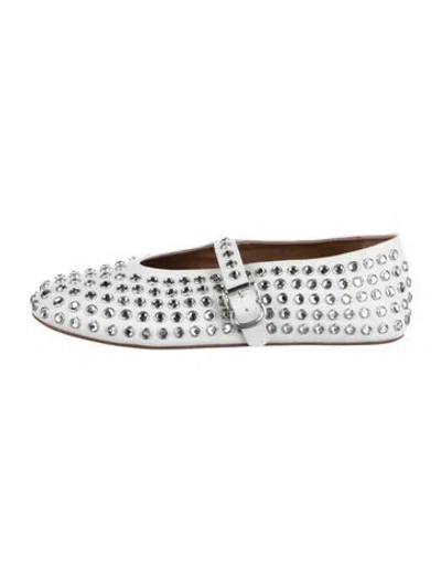 Pre-owned Alaïa Leather Crystal Embellishments Mary Jane Flats W/ Tags In White