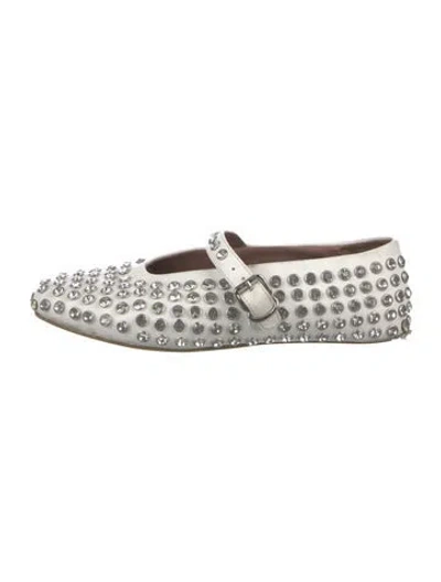 Pre-owned Alaïa Leather Crystal Embellishments Mary Jane Flats In White