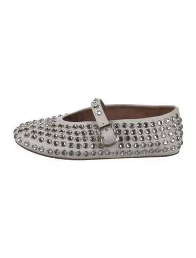 Pre-owned Alaïa Leather Crystal Embellishments Mary Jane Flats In White
