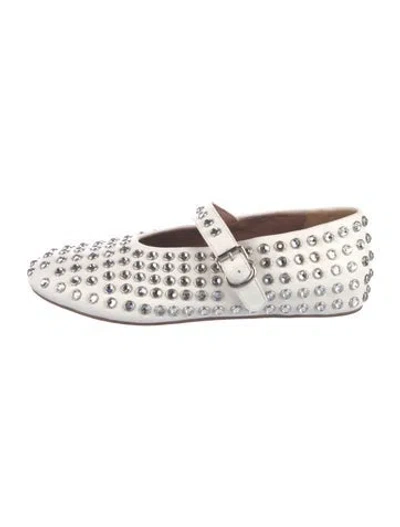 Pre-owned Alaïa Leather Crystal Embellishments Mary Jane Flats In White