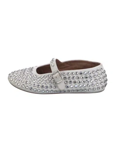 Pre-owned Alaïa Leather Crystal Embellishments Mary Jane Flats In White