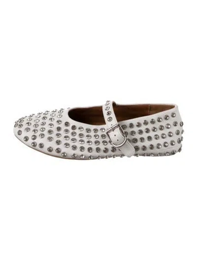 Pre-owned Alaïa Leather Crystal Embellishments Mary Jane Flats In White
