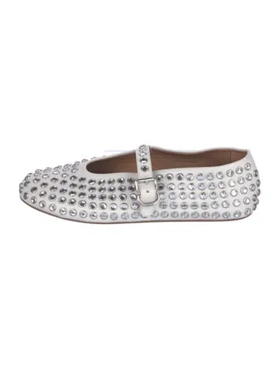 Pre-owned Alaïa Leather Crystal Embellishments Mary Jane Flats In White