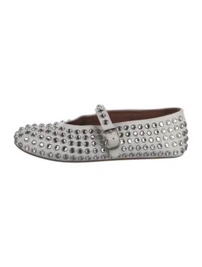 Pre-owned Alaïa Leather Crystal Embellishments Mary Jane Flats In White