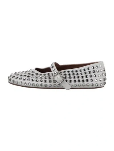 Pre-owned Alaïa Leather Crystal Embellishments Mary Jane Flats In White