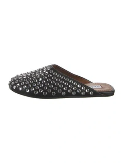 Pre-owned Alaïa Leather Crystal Embellishments Mules In Black