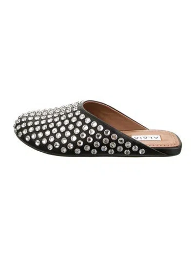 Pre-owned Alaïa Leather Crystal Embellishments Mules In Black