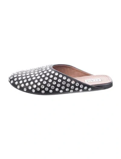 Pre-owned Alaïa Leather Crystal Embellishments Mules In Black