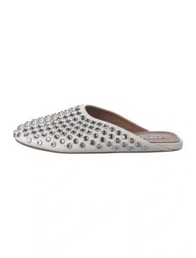 Pre-owned Alaïa Leather Crystal Embellishments Mules In White