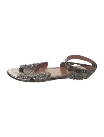 Pre-owned Alaïa Leather Cutout Accent Sandals In Silver