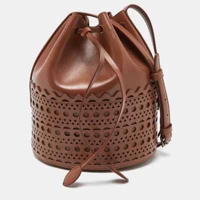 Alaïa Alaia Leather Drawstring Bucket Bag In Brown
