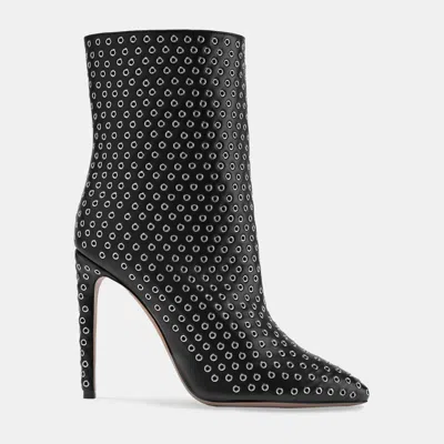 Pre-owned Alaïa Leather Eyelet Ankle Boots Size 40 In Black