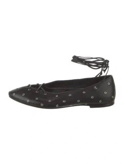 Pre-owned Alaïa Leather Eyelet Trim Ballet Flats In Black