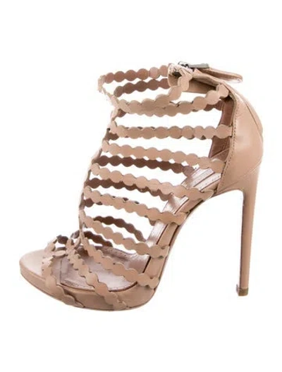 Pre-owned Alaïa Leather Eyelet Trim Gladiator Sandals In Brown