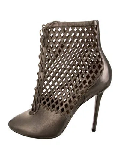 Pre-owned Alaïa Leather Eyelet Trim Lace-up Boots In Gold