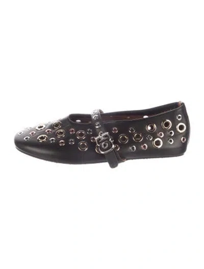Pre-owned Alaïa Leather Eyelet Trim Mary Jane Flats In Black