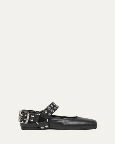 ALAÏA LEATHER GROMMET HARNESS BALLERINA FLATS