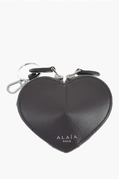 Alaïa Leather Heart Zipped Wallet With Carabiner