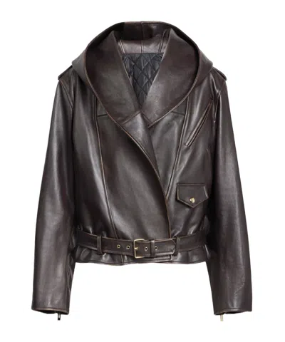 Alaïa Leather Hooded Biker Jacket In Black