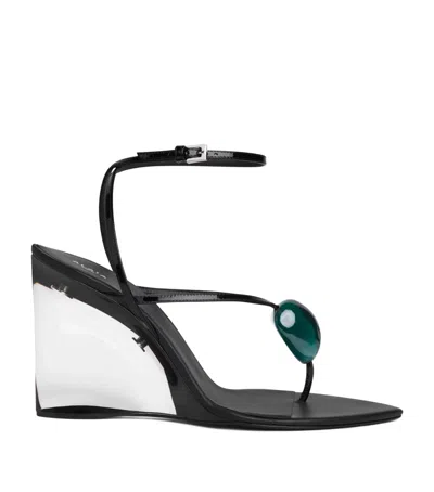 Alaïa Leather Invisible Jewel Wedge Sandals 90 In Black