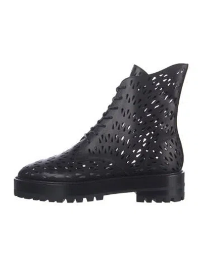 Pre-owned Alaïa Leather Lace Pattern Boots In Black