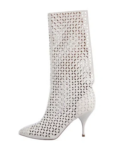 Pre-owned Alaïa Leather Lace Pattern Boots In White