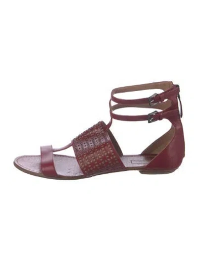 Pre-owned Alaïa Leather Lace Pattern Gladiator Sandals In Red