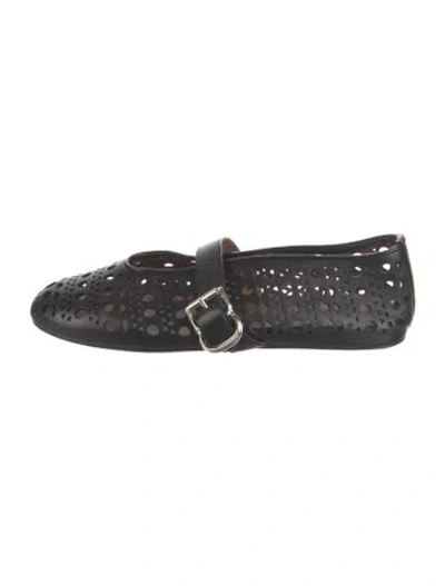 Pre-owned Alaïa Leather Lace Pattern Mary Jane Flats In Black